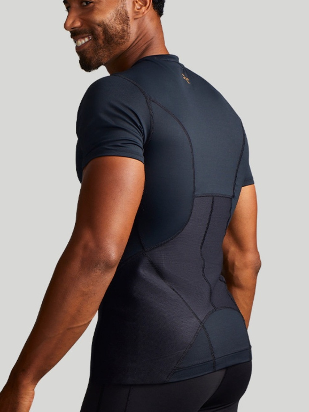 Tommie Copper Men SZ L Black Lower Back Support Short Sleeve Shirt NWT